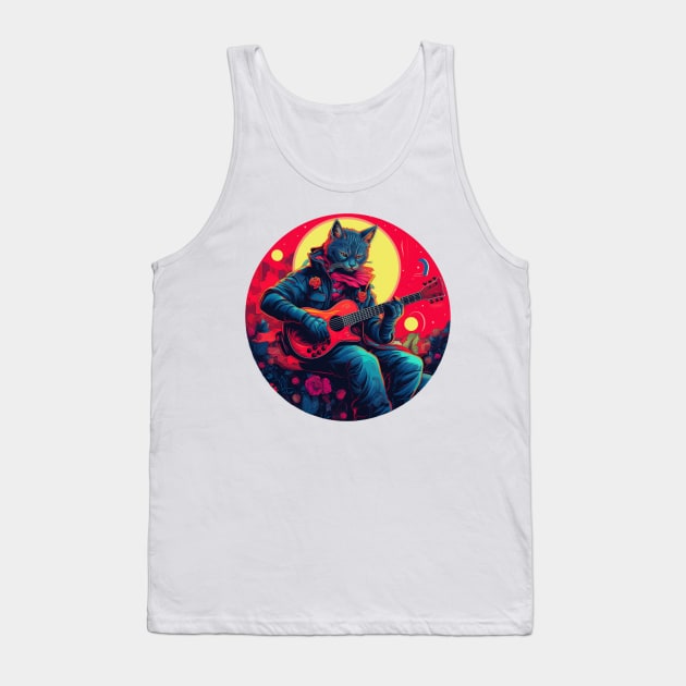 Cat Playing Guitar Funny Cat With Guitar Cute Cat Guitar Tank Top by OscarVanHendrix